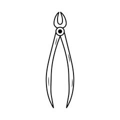 Dental forceps. Linear doodle icon. Dental care, stomatology, medical dentist tool concept.