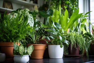 Fototapeta na wymiar limp and undernourished houseplants in a pot