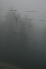 ski lift in the fog