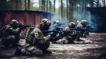 A group of soldiers with weapons training