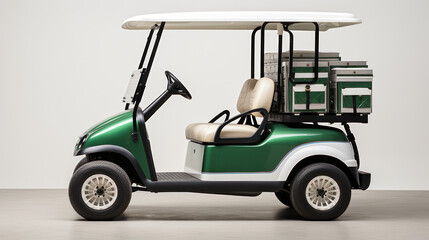 Fototapeta premium Green Golf cart golfcart isolated on white background