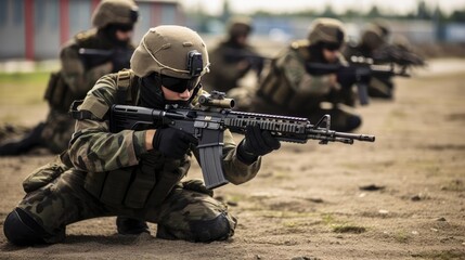 A group of soldiers with weapons training