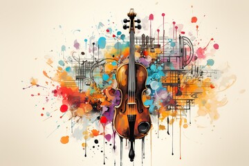 beautiful illustration of a violin - obrazy, fototapety, plakaty