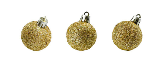 Gold Christmas balls collection isolated on white background.