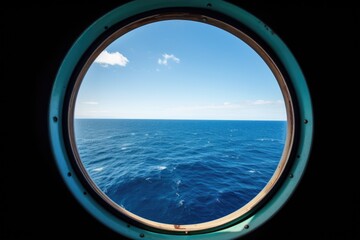a close-up shot of an ocean view from a cabin porthole
