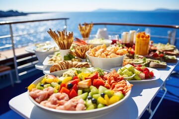 Fototapeta na wymiar catering tray of appetizers on cruise ship deck