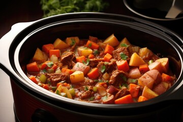 slow-cooker bubbling with homemade stew