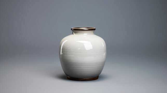 Ceramic jar on grey background.
Generative Ai image.