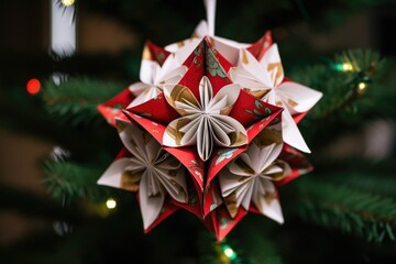 japanese origami decoration on a christmas tree