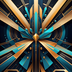 Art deco abstract background in gold and teal