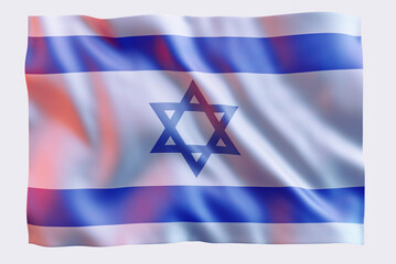 Official national Flag of Israel, waving in the wind. Israel flag with star of David, silk texture, isolated. Israel-Hamas war, military operations in Gaza Strip. Patriotic Israel nation symbol, 3D