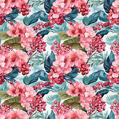 Seamless summer floral pattern background looking like unfinished watercolors, berry fruit, grunge abstract art background, fashionable print for textiles, wallpaper and packaging