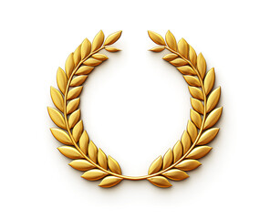 Golden Award Medal With Laurel Wreath On White Background