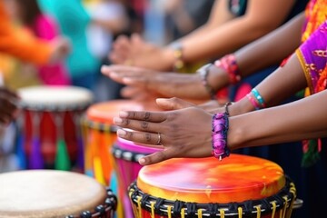 close up of hands holding festival drums