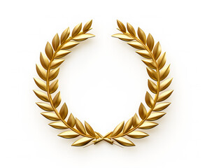 Golden Award Medal With Laurel Wreath On White Background