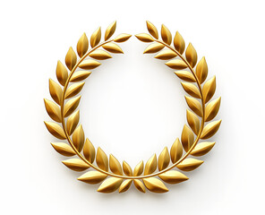 Golden Award Medal With Laurel Wreath On White Background