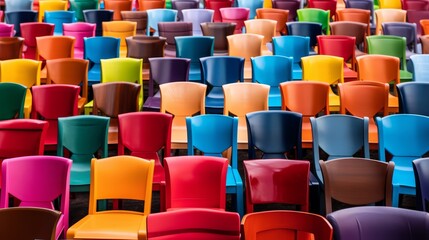 Fototapeta premium Colorful retro plastic chairs. Generative AI