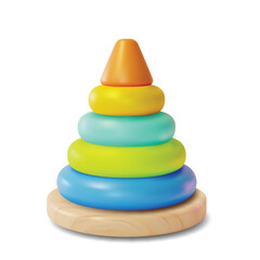 3d Color Kid Pyramid Toy Cartoon Style Isolated on a White Background. Vector illustration of Pyramid with Colorful Rings