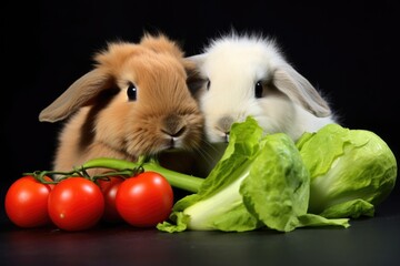 two rabbits sharing a vegetable