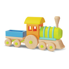 3d Kid Toy Train with Color Wagon Cartoon Style Isolated on a White Background. Vector illustration of Steam Locomotive