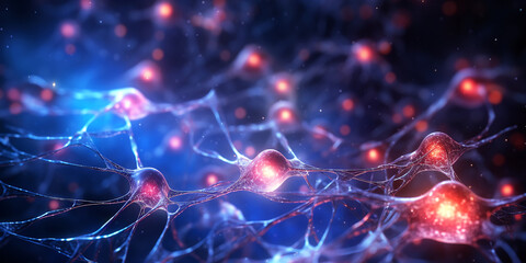 Glowing neuron cells background.
Generative Ai image.