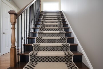 newly carpeted stairway with runner rug
