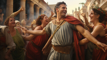 Fototapeta premium People dancing at a festival in ancient Rome