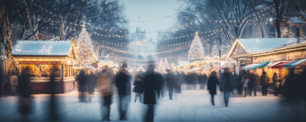 Fototapeta premium blurred background people on christmas market moving fast