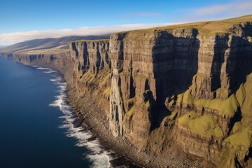 drone photographing towering rocky cliffs