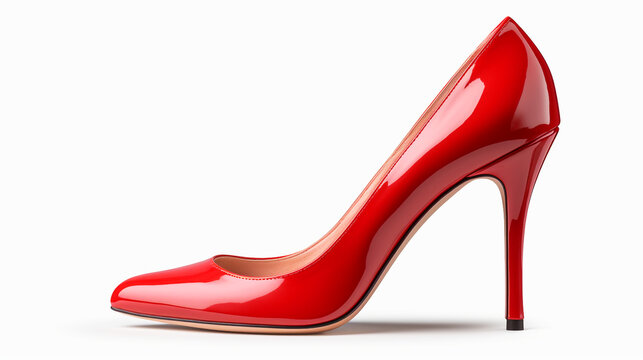 Red high heel, white background.
Generative Ai image.