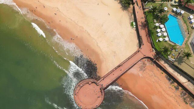 Goa, India: Aerial view of Indian summer resort by Arabian Sea, famous Sinquerim Beach and Sinquerim Fort - landscape panorama of South Asia from above