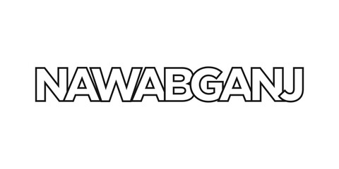 Nawabganj in the Bangladesh emblem. The design features a geometric style, vector illustration with bold typography in a modern font. The graphic slogan lettering.