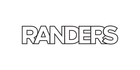 Randers in the Denmark emblem. The design features a geometric style, vector illustration with bold typography in a modern font. The graphic slogan lettering.