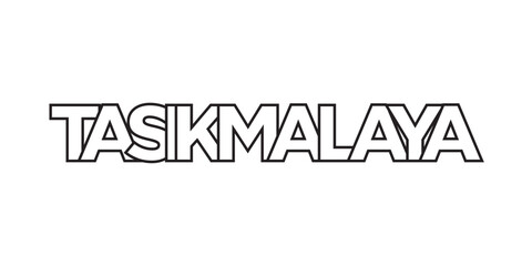 Tasikmalaya in the Indonesia emblem. The design features a geometric style, vector illustration with bold typography in a modern font. The graphic slogan lettering.