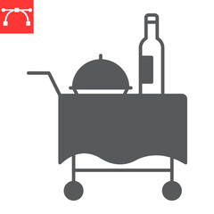 Room service glyph icon, food order and hotel services, room service trolley vector icon, vector graphics, editable stroke solid sign, eps 10.