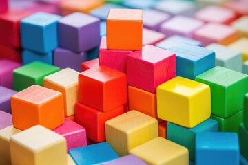 multi-colored toy blocks stacked neatly
