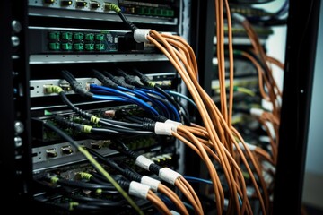 network cables plugged into a router