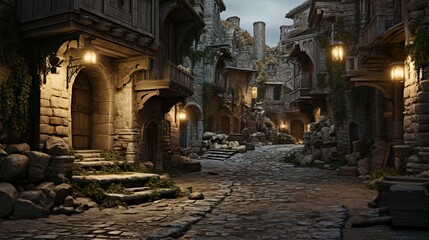 Urban alley in historical drama style 3D model,
Generative Al
