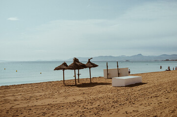 beach chairs and umbrellas