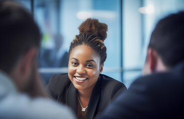 Une femme d'affaires manager portant des vêtements formels dans son bureau professionnel.
