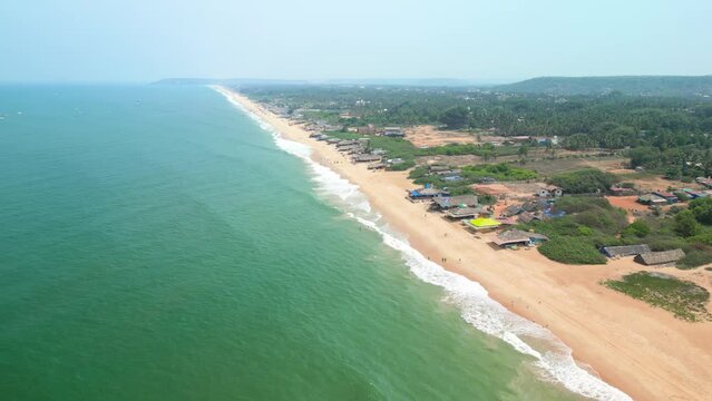 Goa, India: Aerial view of Indian summer resort by Arabian Sea, famous Goa Beaches (Sinquerim, Candolim, Calangute and Baga Beach) - landscape panorama of South Asia from above