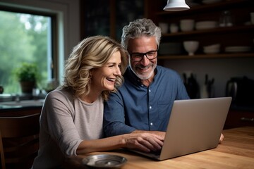 Happy Middle-Aged Pair Successfully Handling Finances Online