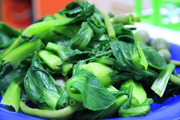 Green boiled vegetables in a plate contains nutrients that are beneficial to the body.