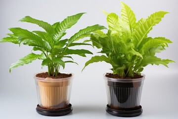 two identical plants, one plastic, one real