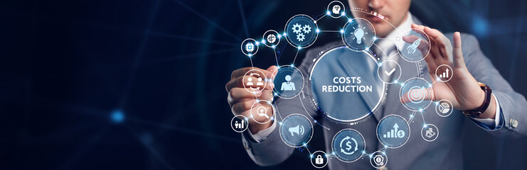 Cost reduction business finance concept on virtual screen. Business, technology concept.