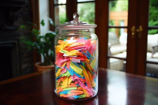 memory jar filled with colourful slips of paper