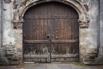 Fototapeta na wymiar aged wooden church door with iron hinges