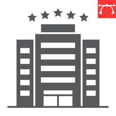Hotel building glyph icon, travel and architecture, hotel vector icon, vector graphics, editable stroke solid sign, eps 10.