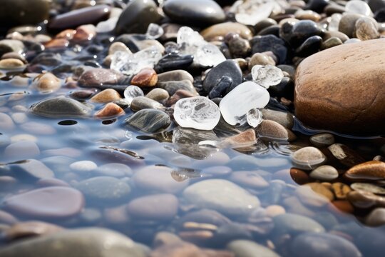 fresh water pouring on collected pebbles