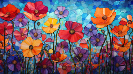 glass mosaic texture of  colorful flowers 